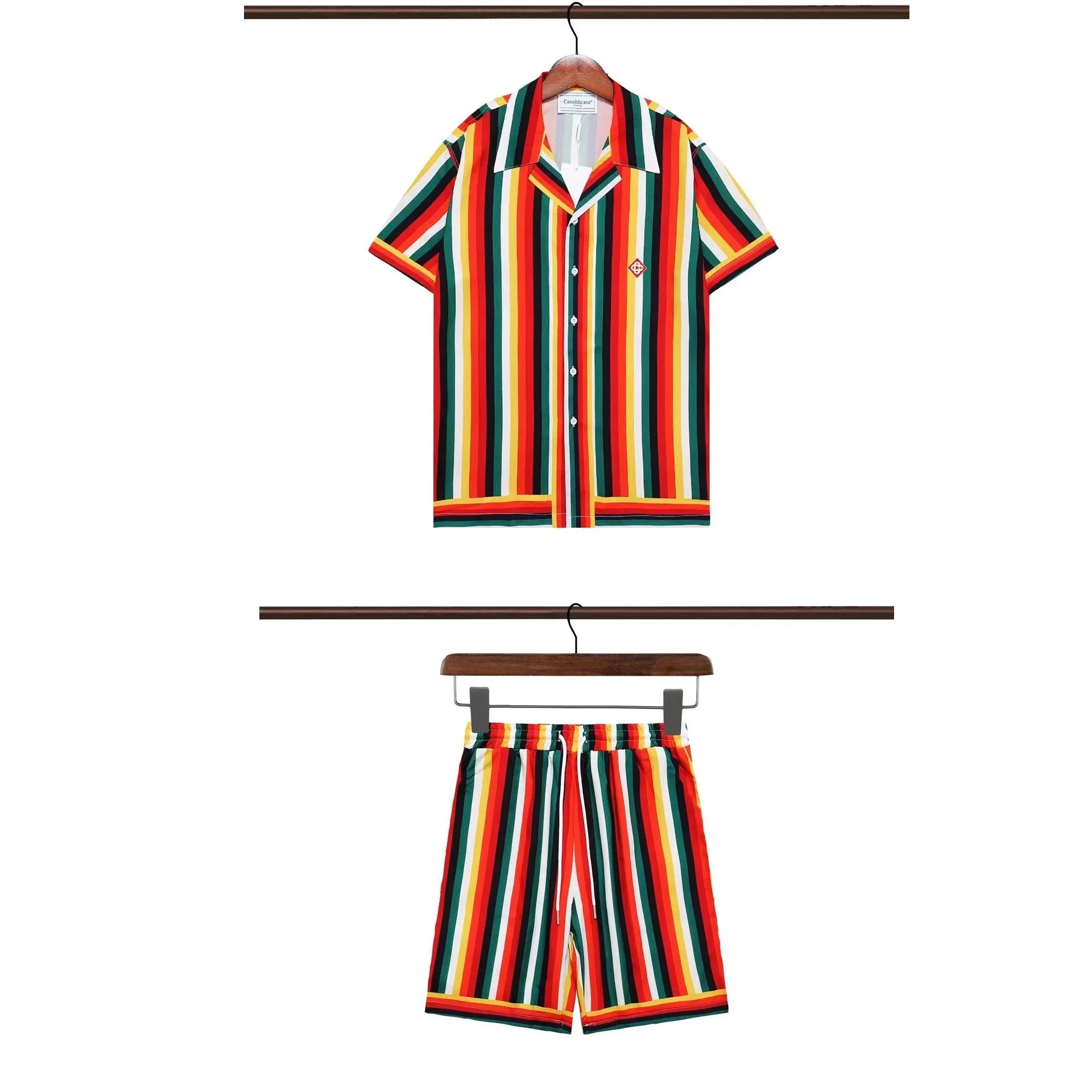 Casablanca Matching Sets Short-sleeve printed shirt and shorts set with wavy trim — 26