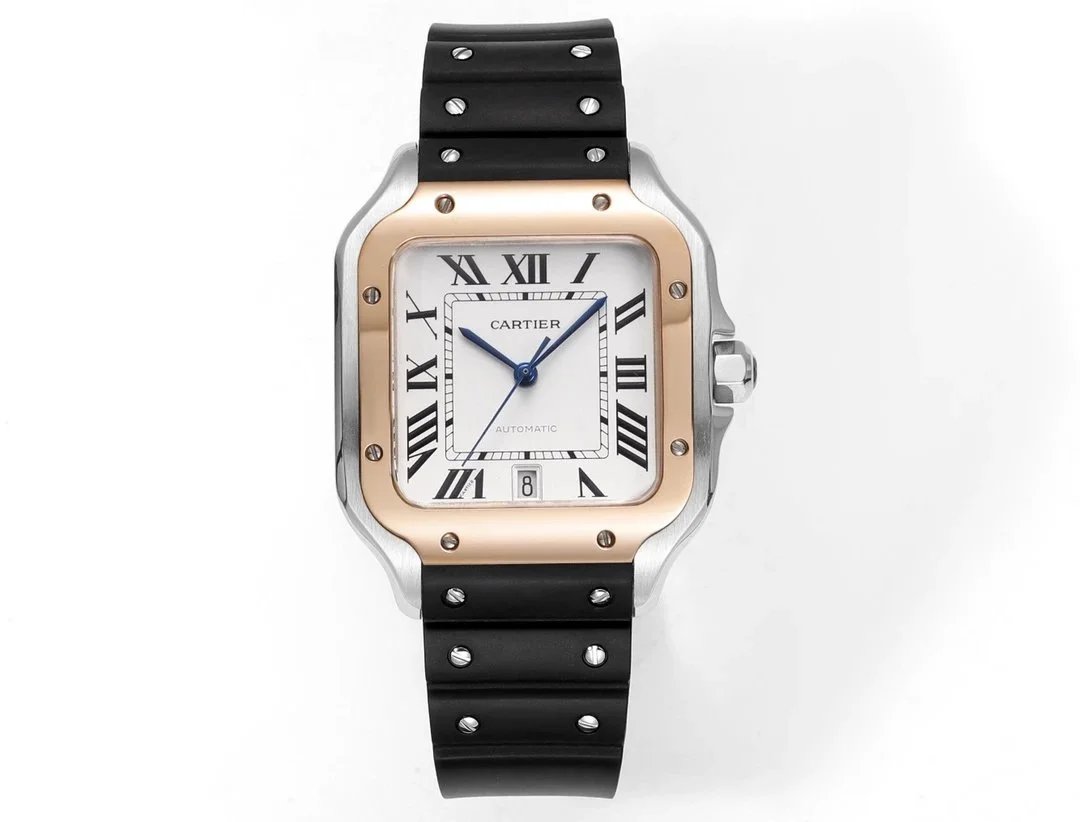 Cartier Santos de Cartier Automatic White Dial Rose Gold and Steel Watch - 1