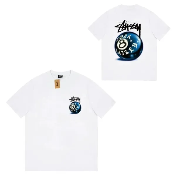 Stussy Born Raised 8-Ball Graphic T-Shirt White - 1