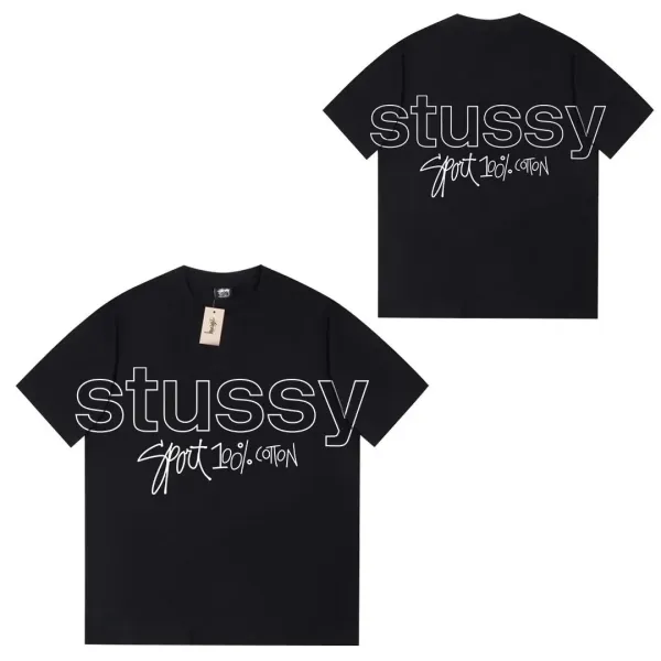 Stussy Sport 100% Cotton Outline Logo T-Shirt Black - 1
