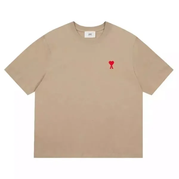 AMI Paris Heart Logo Beige T-Shirt - 1