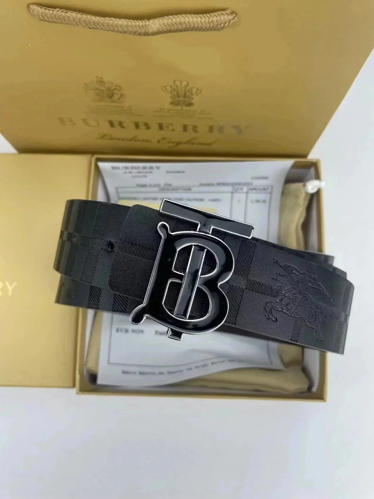 Burberry Belts Check Pattern Belt with B Monogram Buckle image 2
