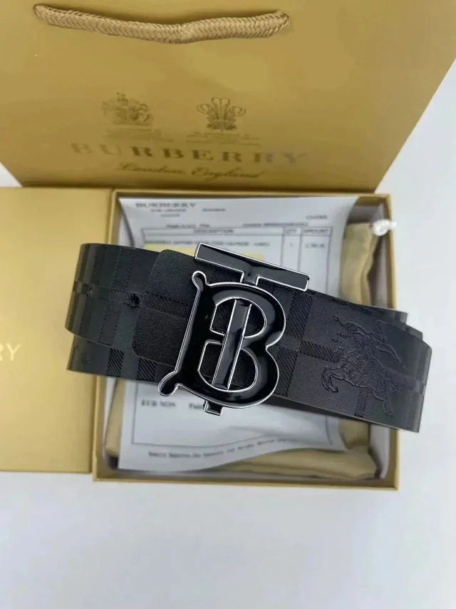 Burberry Belts Check Pattern Belt with B Monogram Buckle product detail image 2