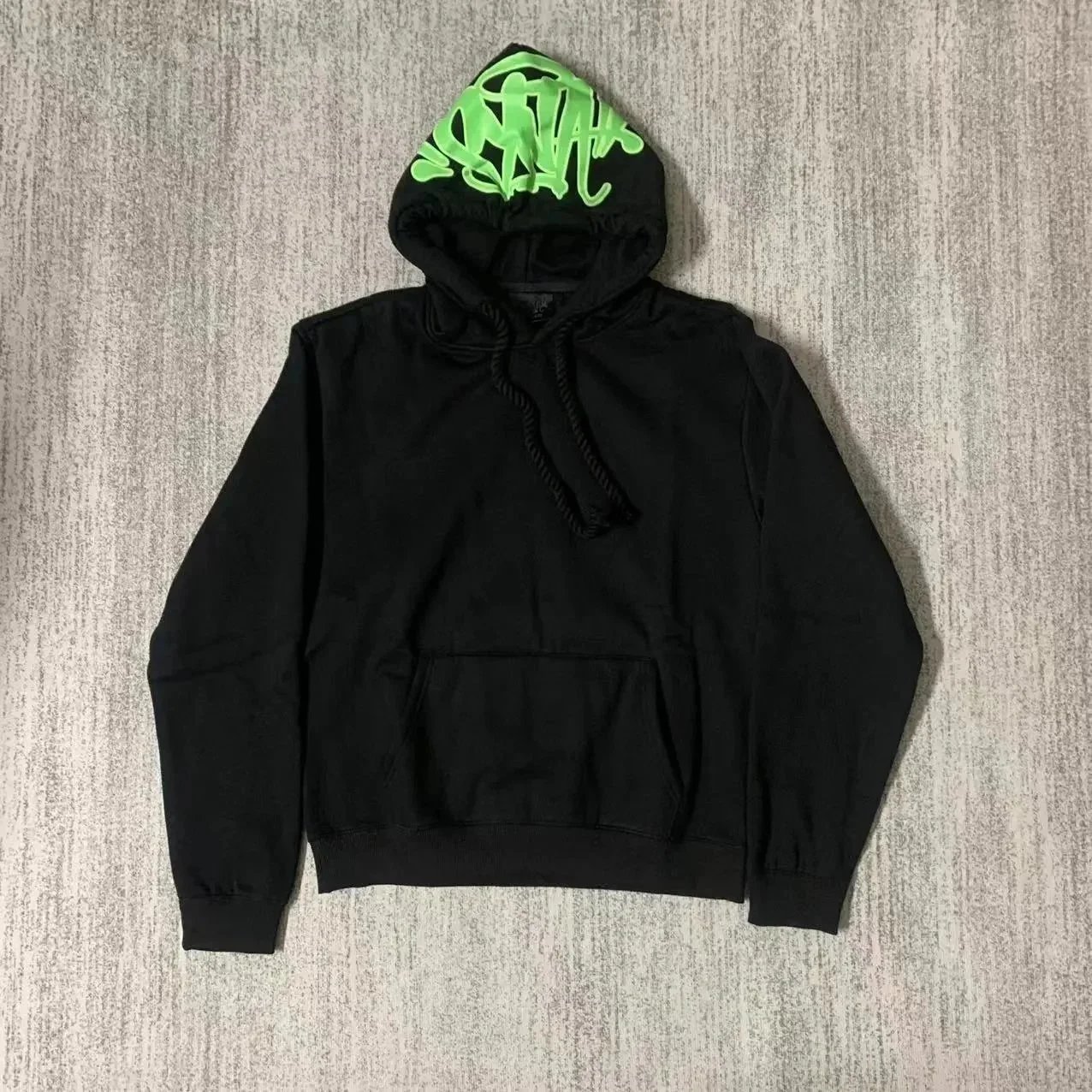 Unbranded Hoodies & Sweatshirts Graffiti-print pullover hoodie with kangaroo pocket — Black and green hoodie