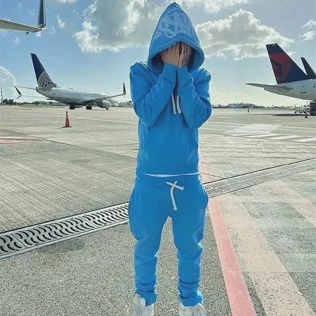SYNA.TRIBE Graffiti Logo Red Hoodie and Sweatpants Set - 5