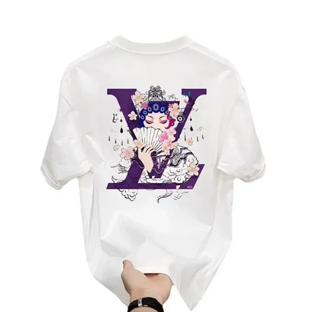 Unbranded T-Shirts Short-Sleeve Crewneck T-Shirt with Opera Character and Letter V Graphic product detail image 3