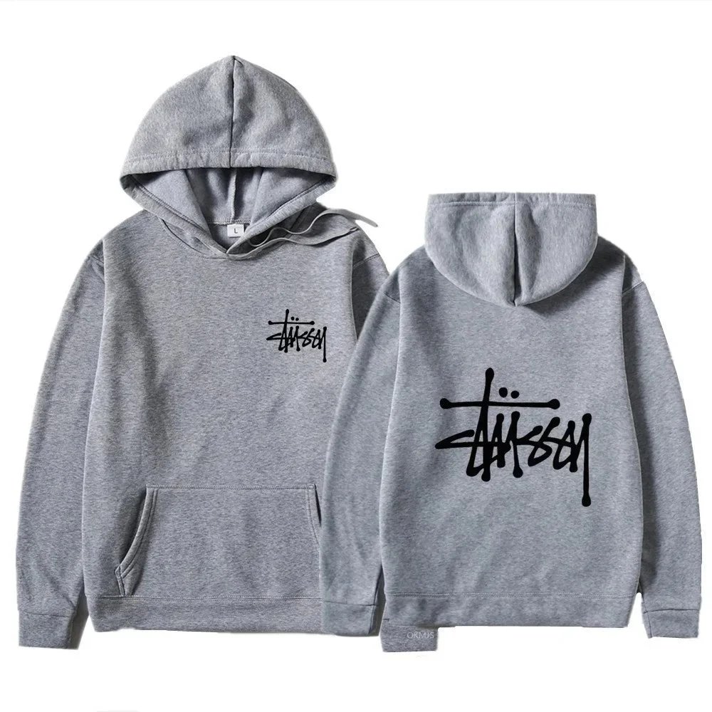 Stüssy Hoodies & Sweatshirts Logo Print Pullover Hoodie — Light Gray 3