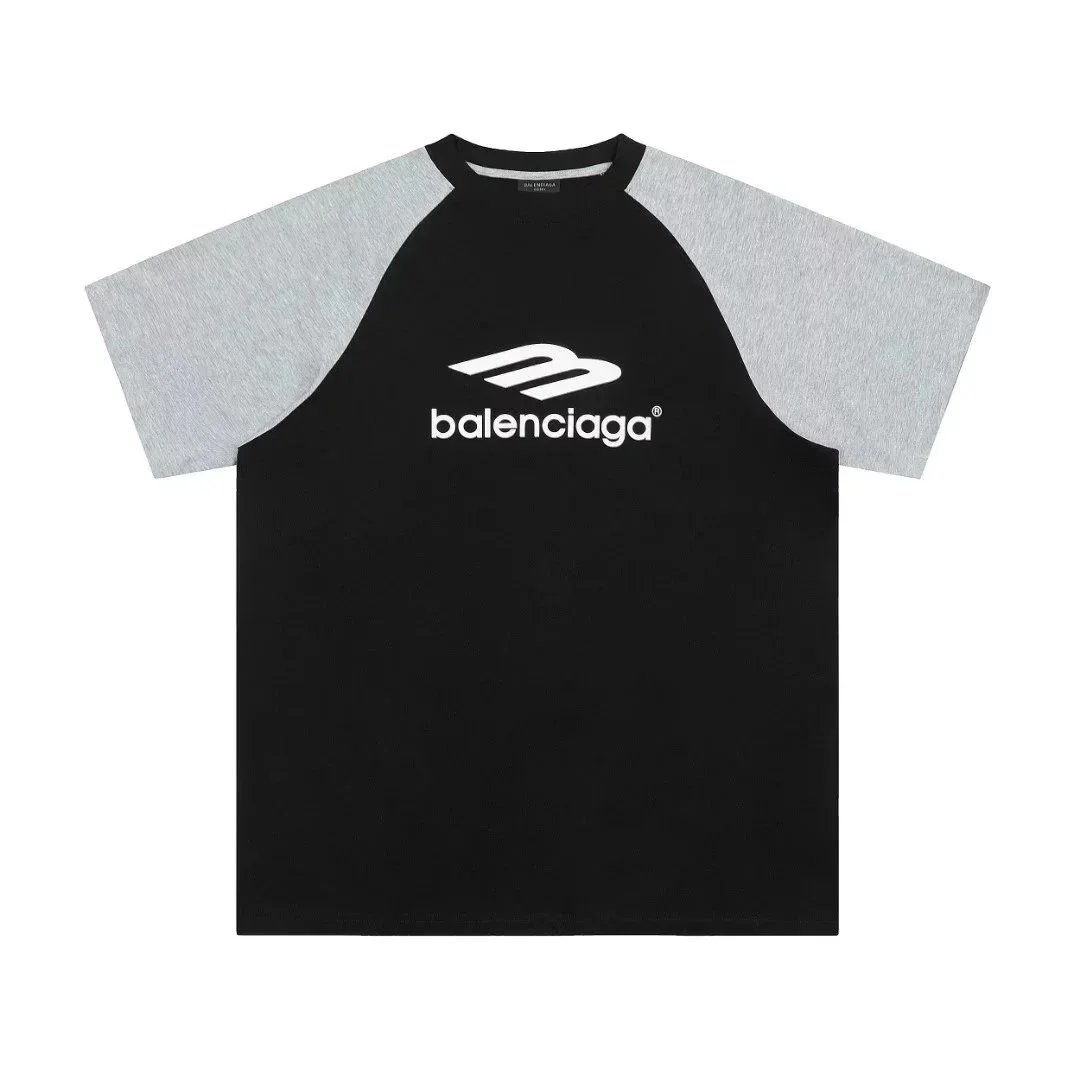 Balenciaga T-Shirts Logo Graphic Short-Sleeve T-Shirt — Black, gray, and white letter patch 002