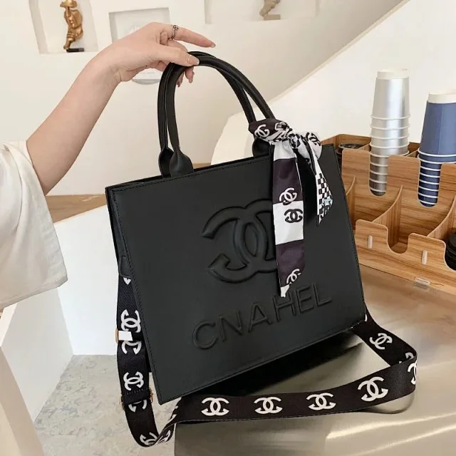 Chanel Handbags Top-Handle Tote with Logo-Print Shoulder Strap and Scarf product detail image 6