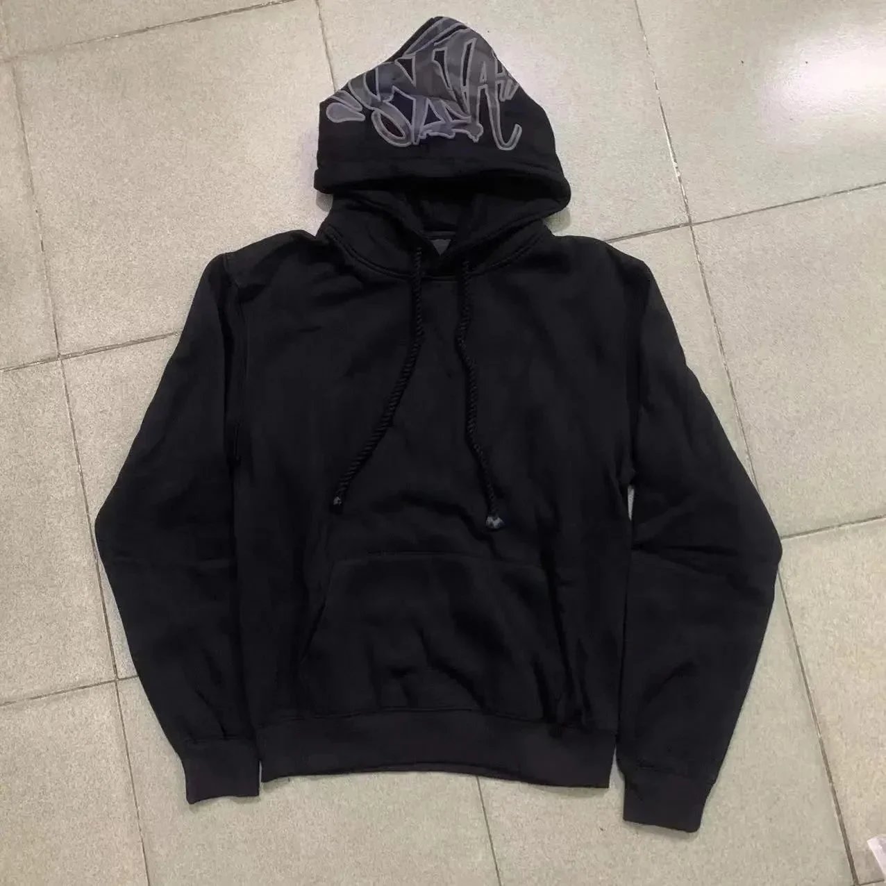 Unbranded Hoodies & Sweatshirts Graffiti-print pullover hoodie with kangaroo pocket — Black hoodie