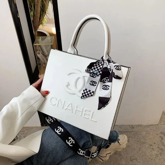 Chanel Handbags Top-Handle Tote with Logo-Print Shoulder Strap and Scarf product detail image 1