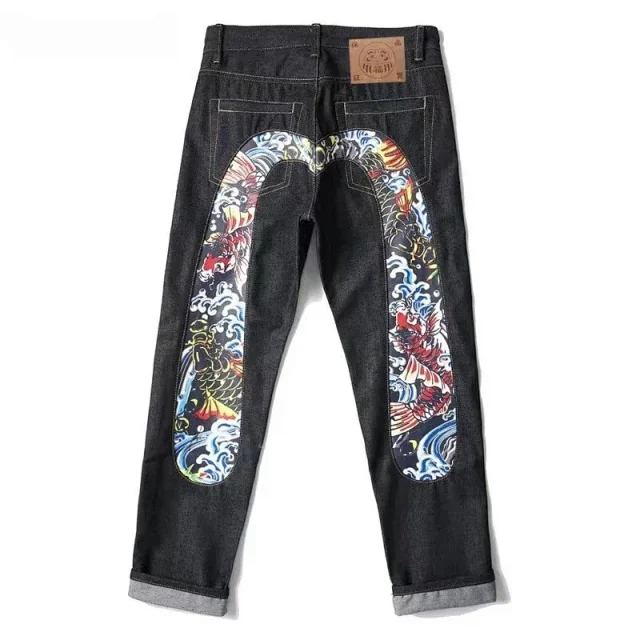 Evisu Jeans Black with Japanese-inspired graphic seagull back-pocket print product detail image 8
