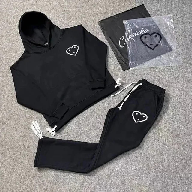 Cansicko Matching Sets Heart Graphic Hoodie and Jogger Set with Drawstring Hem product detail image 3