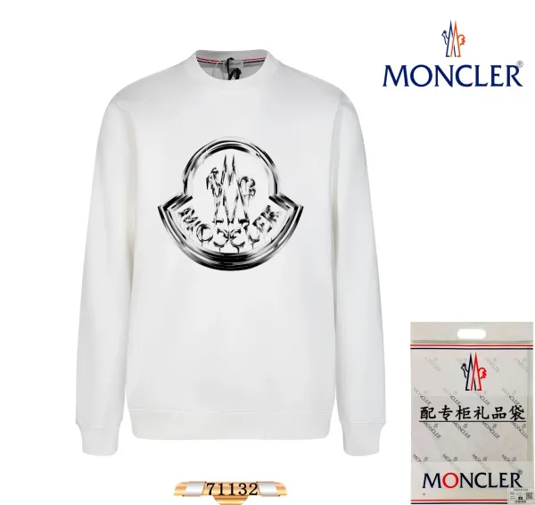 Moncler Logo Print White Hoodie - 1