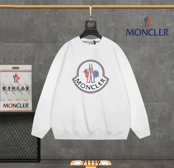 Moncler Logo Embroidered White Hoodie - 1