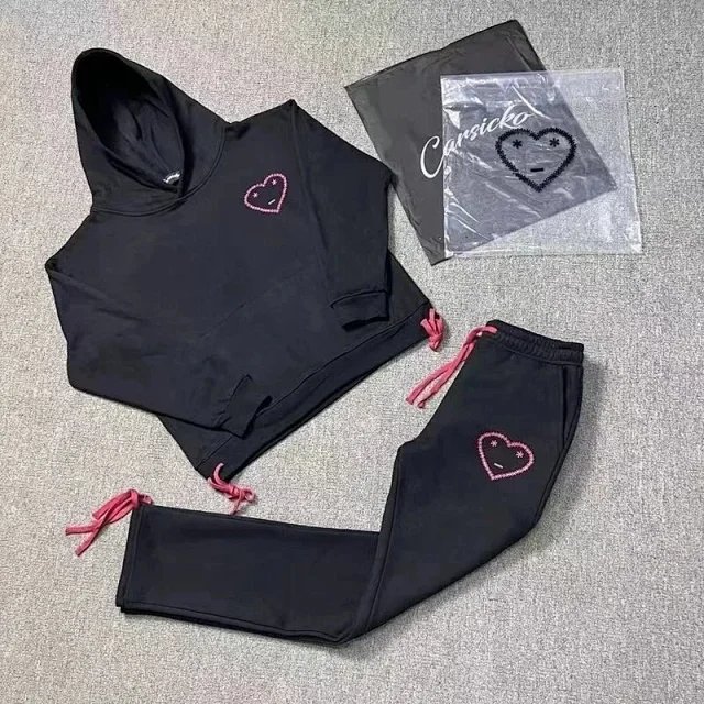 Cansicko Matching Sets Heart Graphic Hoodie and Jogger Set with Drawstring Hem product detail image 4