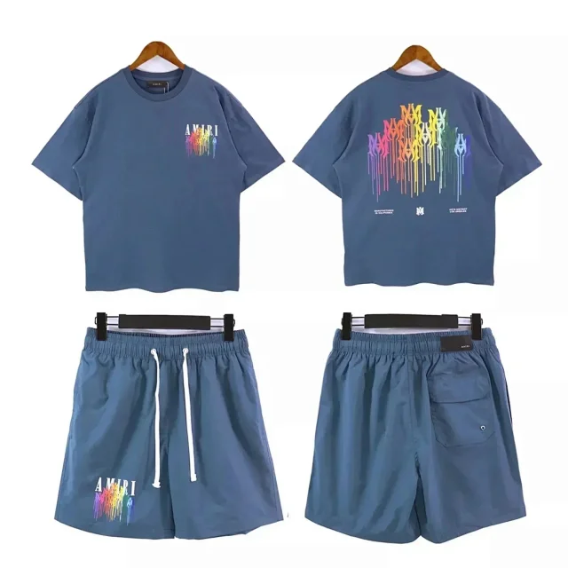 Amiri Matching Sets Rainbow Drip Logo T-Shirt and Shorts Set product detail image 4