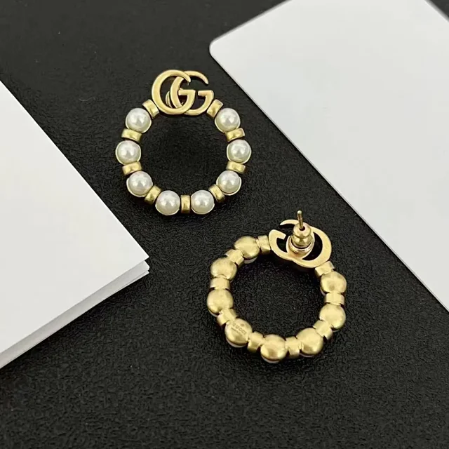 Gucci Jewelry Pearl Double G Hoop Earrings product detail image 3