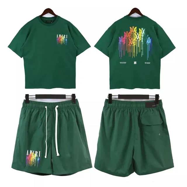 Amiri Matching Sets Rainbow Drip Logo T-Shirt and Shorts Set product detail image 3