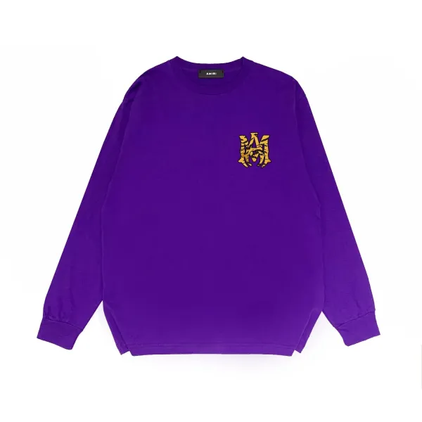 Amiri Tiger-Print Monogram Long Sleeve Tee Purple - 1