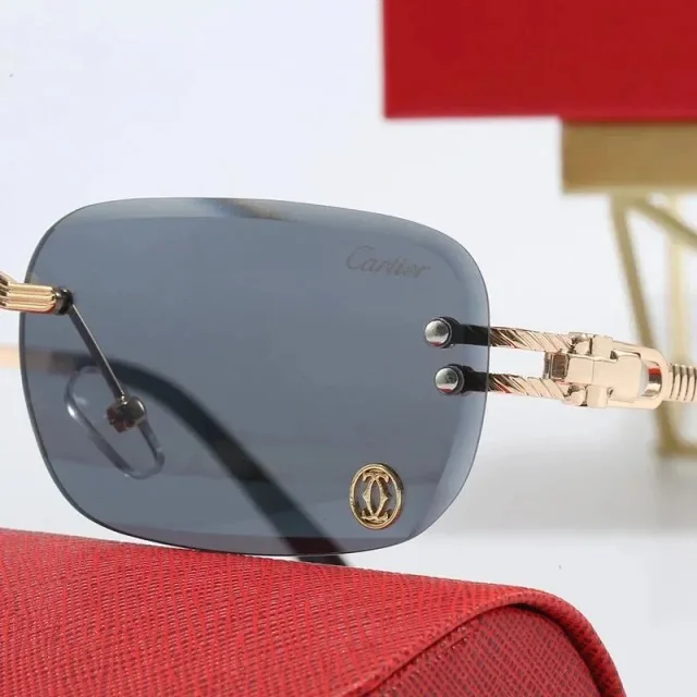 Cartier Eyewear 8033 rimless rectangular sunglasses with gold-tone hardware product detail image 5