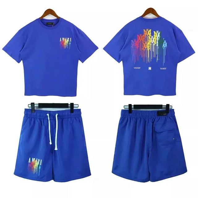 Amiri Matching Sets Rainbow Drip Logo T-Shirt and Shorts Set product detail image 6