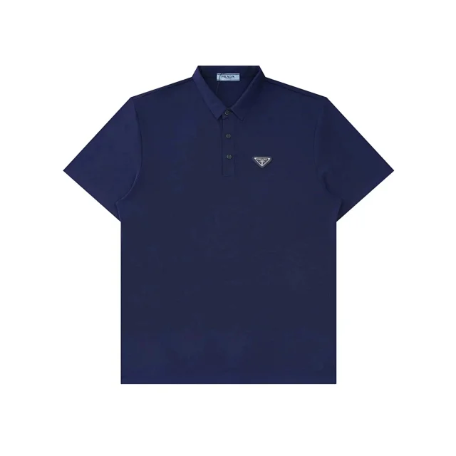 Prada Shirts Short-Sleeve Polo Shirt with Triangle Logo Plaque product detail image 8