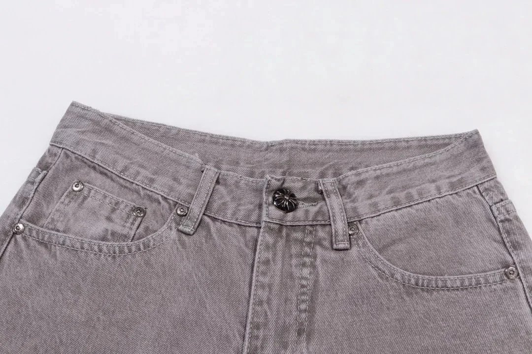 Chrome Hearts x Custom Distressed Cross-Embroidered Beige Jeans - 6