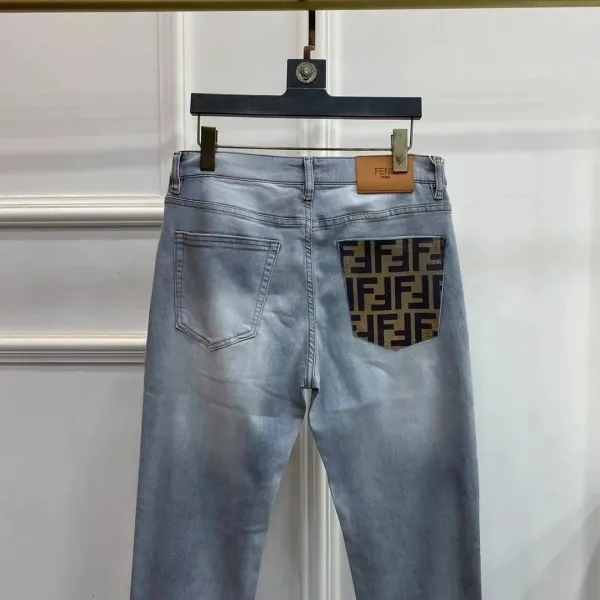 Fendi FF Logo Patch Light Wash Jeans - 4