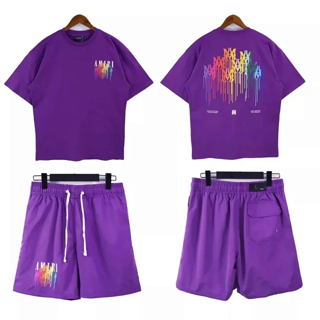 Amiri Matching Sets Rainbow Drip Logo T-Shirt and Shorts Set product detail image 5