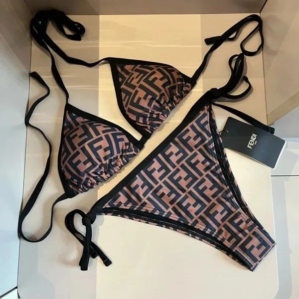 Fendi Logo-Print One-Piece Swimsuit Brown - 3