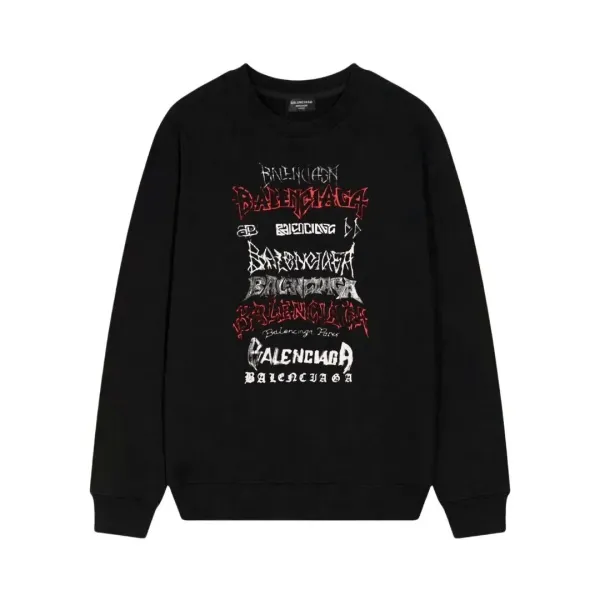 Balenciaga Multi-Logo Print Black Hoodie - 1