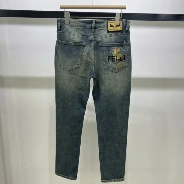 Fendi FF Logo Patch Light Wash Jeans - 10