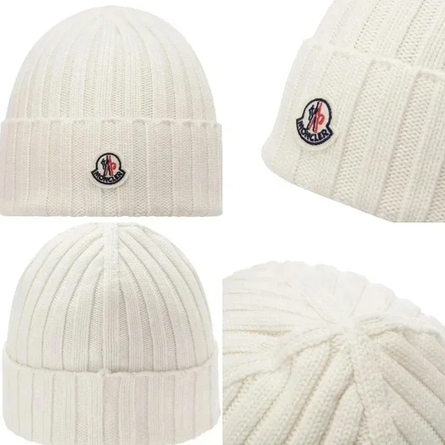 Moncler Hats Rib-knit beanie with logo patch and pom-pom variants product detail image 1