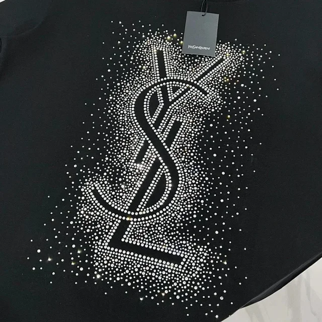 Saint Laurent T-Shirts Rhinestone Monogram Oversized T-Shirt product detail image 4