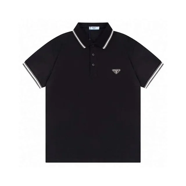 Prada Shirts Short-Sleeve Polo Shirt with Triangle Logo Plaque product detail image 5