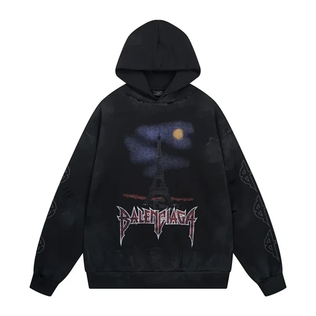 Balenciaga Hoodies & Sweatshirts Pullover hooded sweatshirt with logo graphic and kangaroo pocket product detail image 5