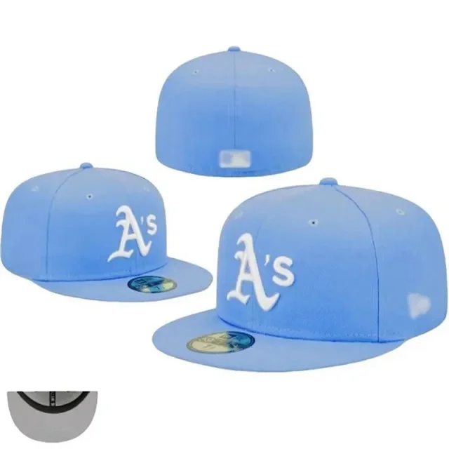 New Era Hats 59FIFTY-style flat-brim fitted baseball caps with embroidered team logos product detail image 2