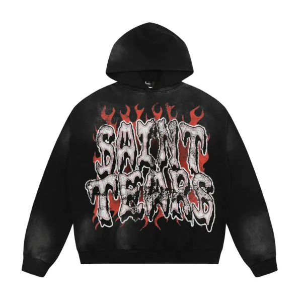 Saint Tears Flame Graphic Hoodie Black - 1