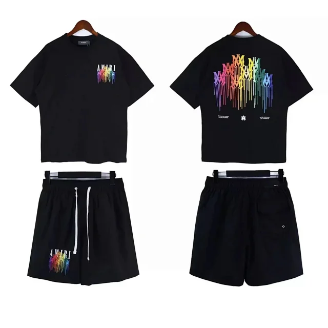 Amiri Matching Sets Rainbow Drip Logo T-Shirt and Shorts Set product detail image 7