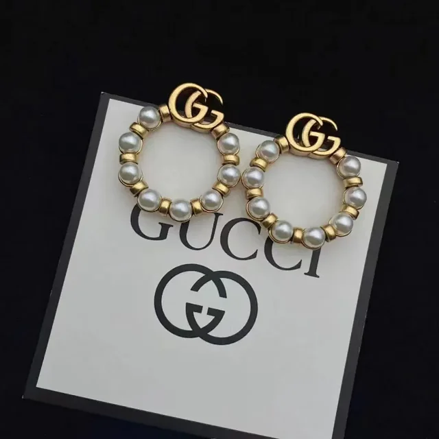 Gucci Jewelry Pearl Double G Hoop Earrings product detail image 2