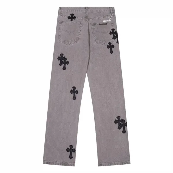 Chrome Hearts x Custom Distressed Cross-Embroidered Beige Jeans - 5