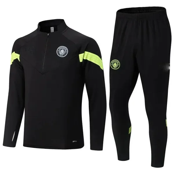 Manchester City Training Tracksuit Black with Neon Yellow Accents - 1