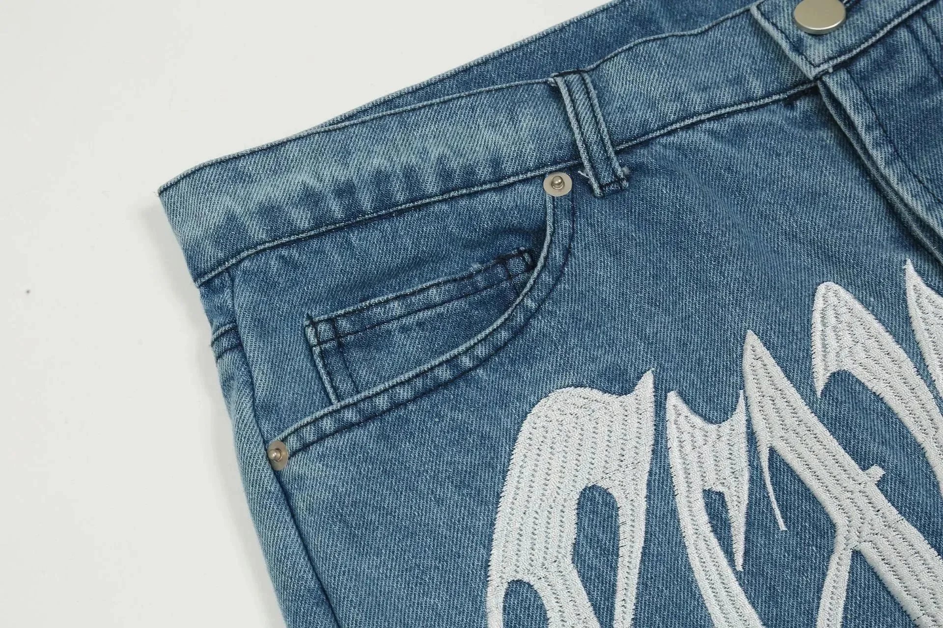 Philipp Plein Skull Flame Embroidered Wide-Leg Jeans Black - 5