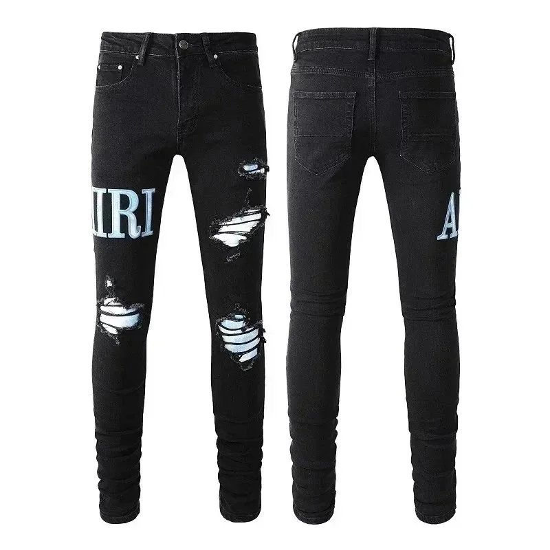 Amiri Distressed printed denim jeans — 14 Black 002