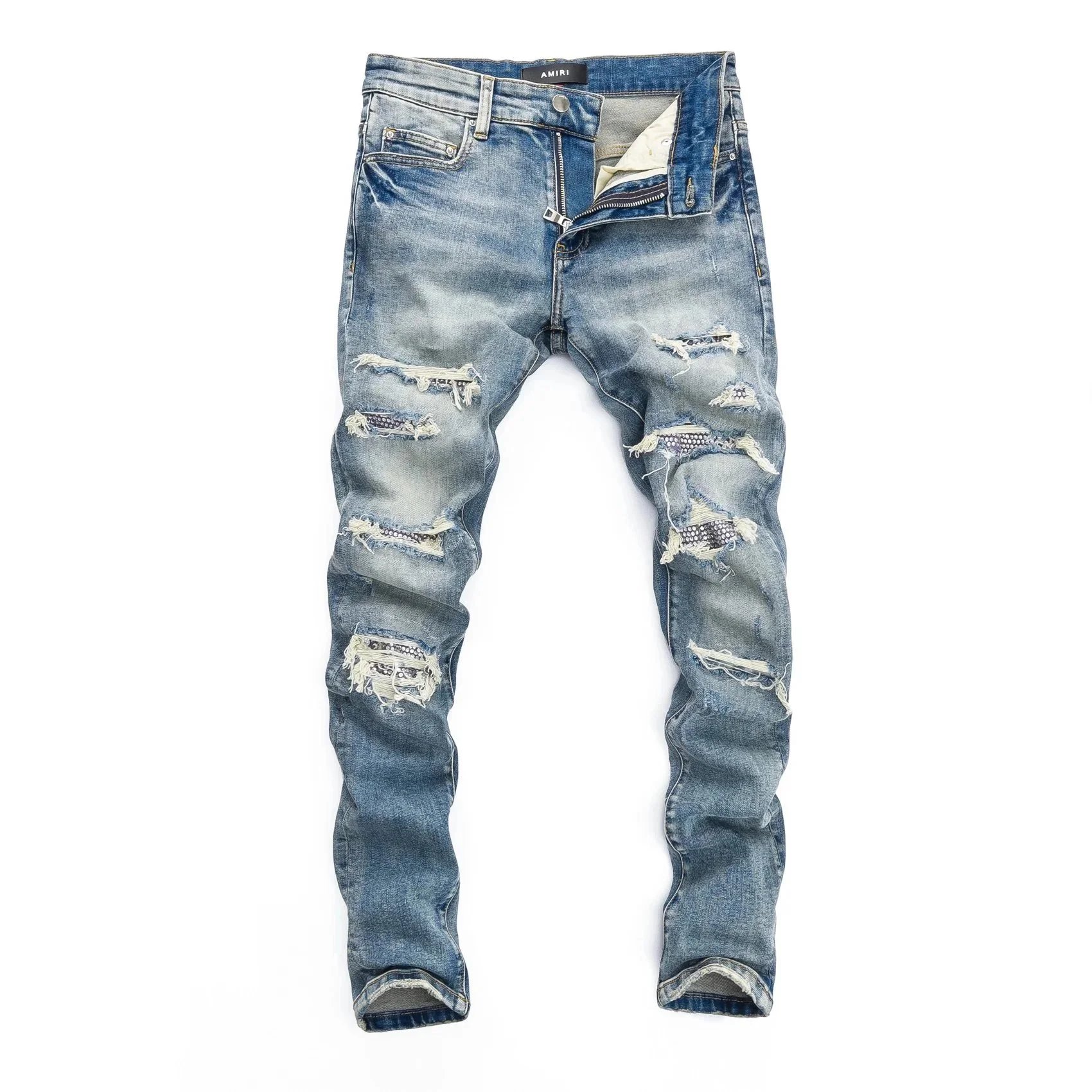 Amiri Distressed printed denim jeans — 17 Blue 002