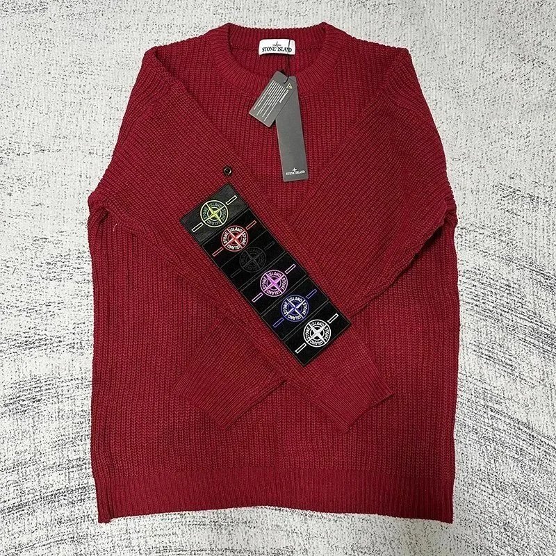 Stone Island Knitwear Crewneck knit sweater with compass sleeve badge — DDSTD-MY-0033