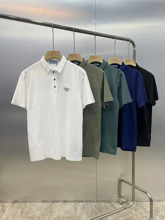 Prada Shirts Short-Sleeve Polo Shirt with Triangle Logo Plaque product detail image 2