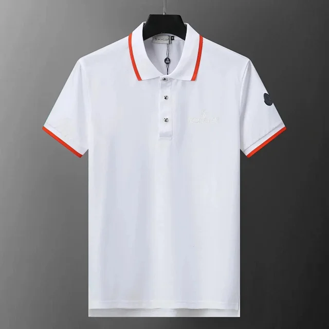 Moncler Shirts Short-sleeve polo shirt with logo patch and tricolor trim product detail image 4