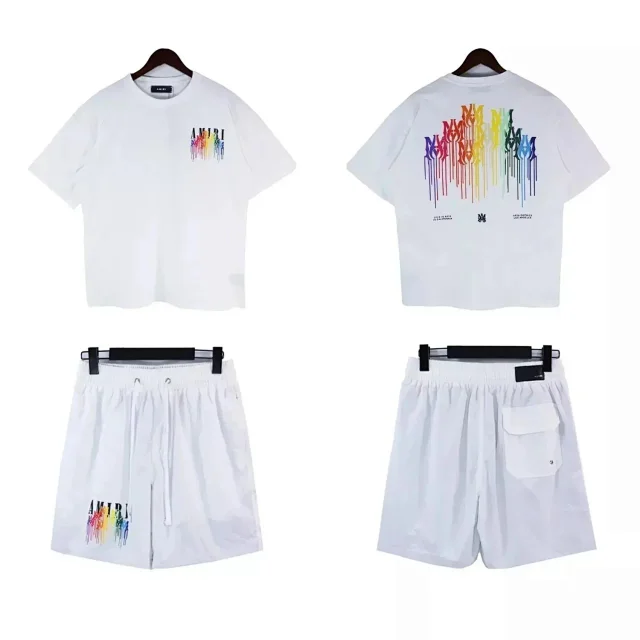 Amiri Matching Sets Rainbow Drip Logo T-Shirt and Shorts Set product detail image 8
